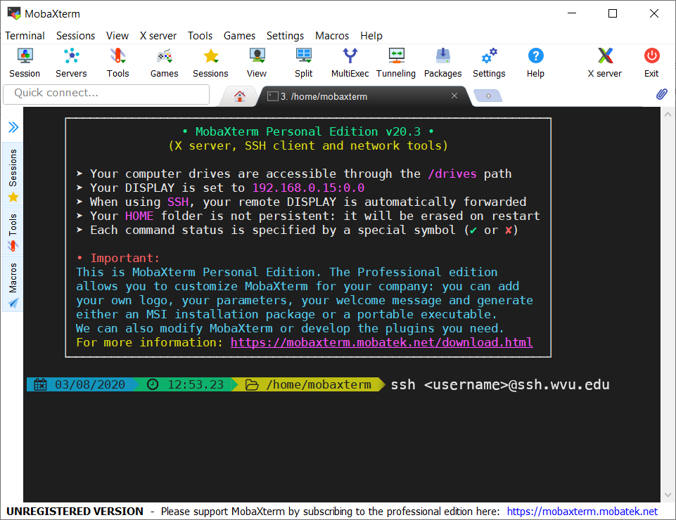 Window showing MobaXterm