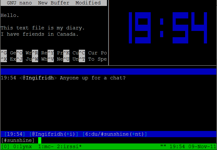 Example of a tmux window