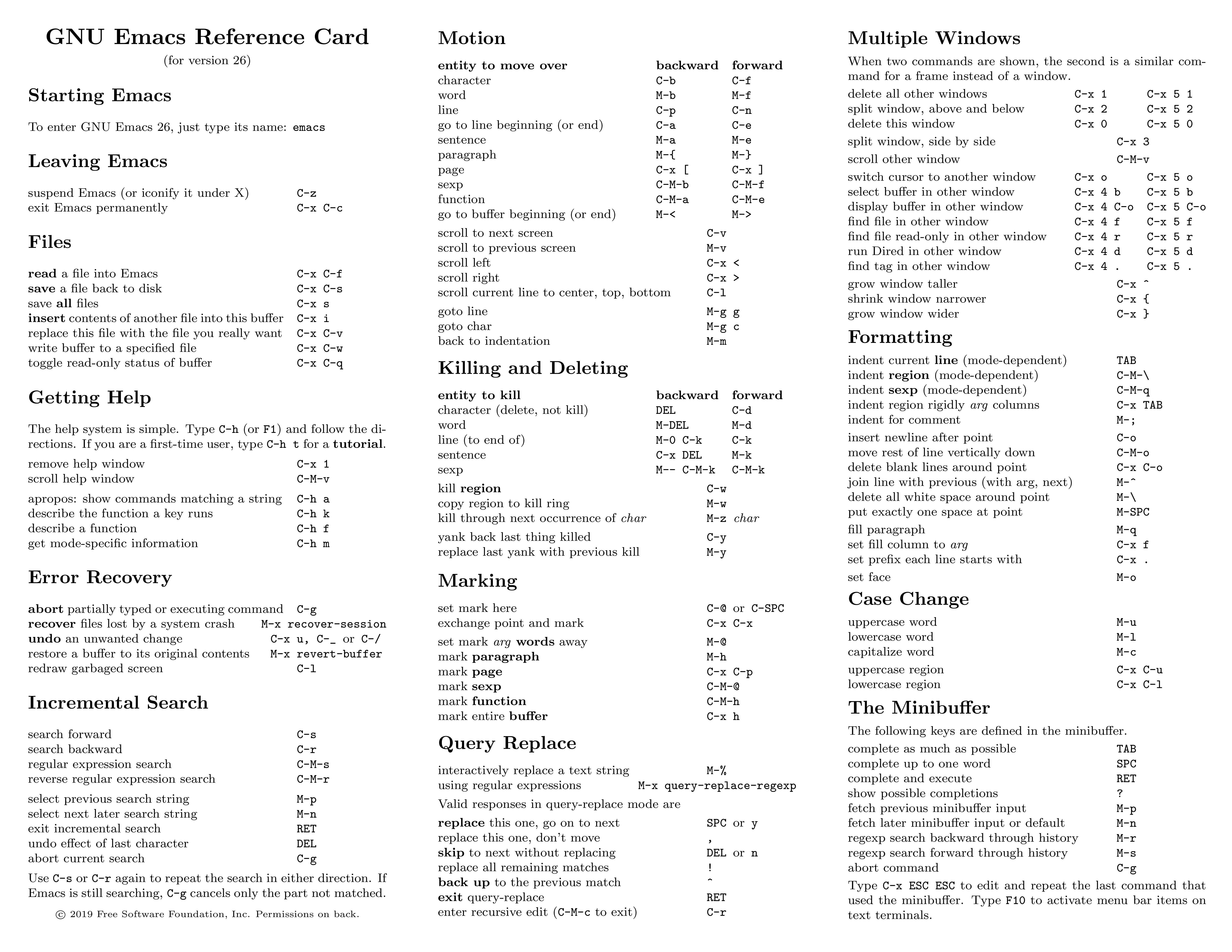 emacs Reference Card (page 1)