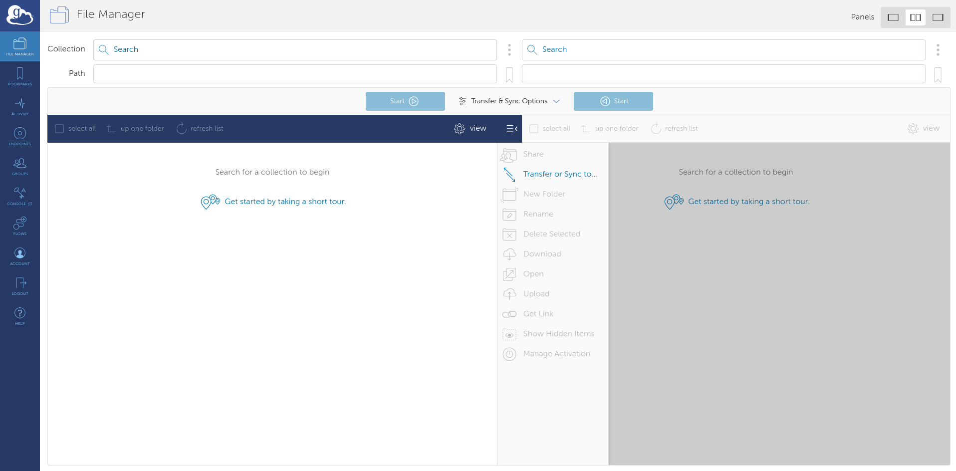 First view of the Globus File Manager